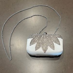 Lulus Classy Companion Satin Rhinestone & Beaded Box Clutch